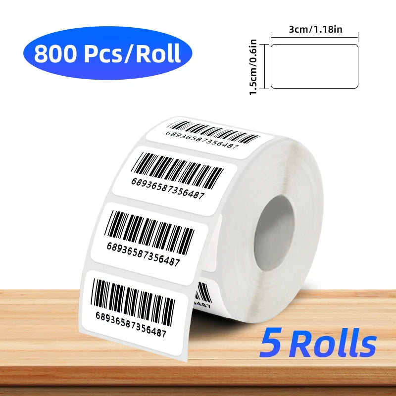 5 Rolls of Thermal Label Paper, Coreless White Self-Adhesive Waterproof Stickers, Suitable for Portable Handheld Printers - for Barcodes, Addresses, Shipping, Corporate Offices, Commercial and Home Labels 30*20mm 30*30 40*20