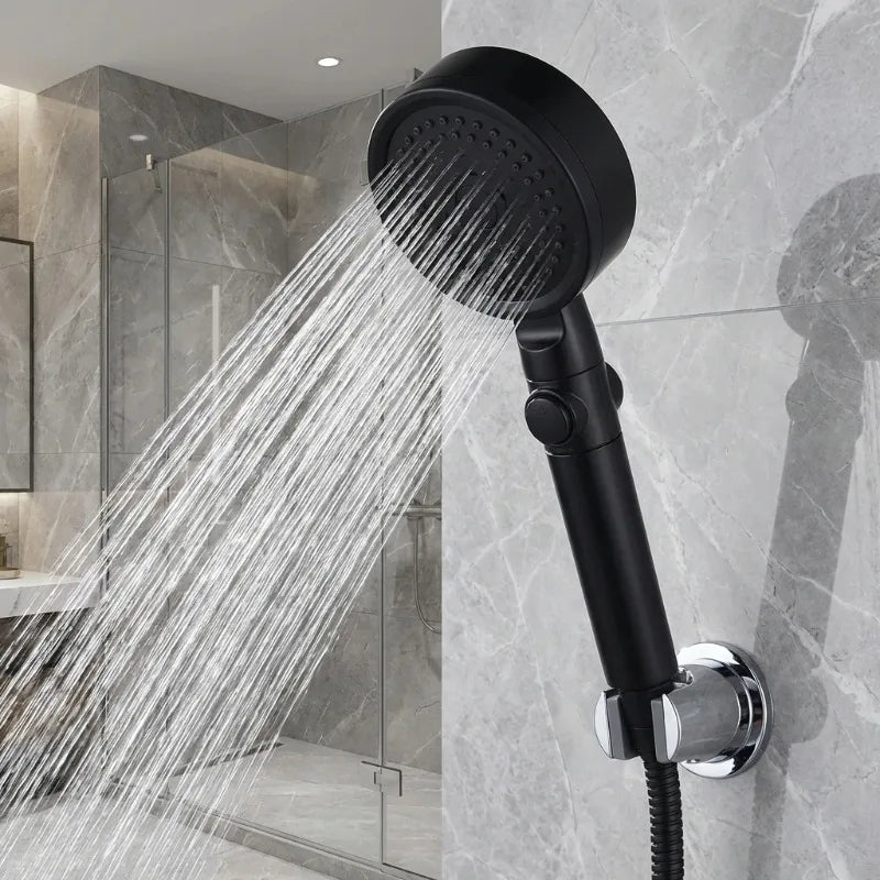Adjustable High Pressure Shower Head 5 Modes Water Saving One-Key Stop Spray Nozzle with Hose - Bathroom Shower Accessories