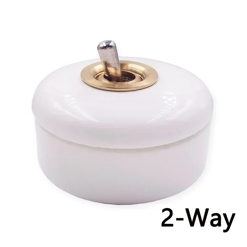 High Quality Retro Ceramic Round Toggle Switch 1 Ｗay 2 Way Control Wall Light Switch