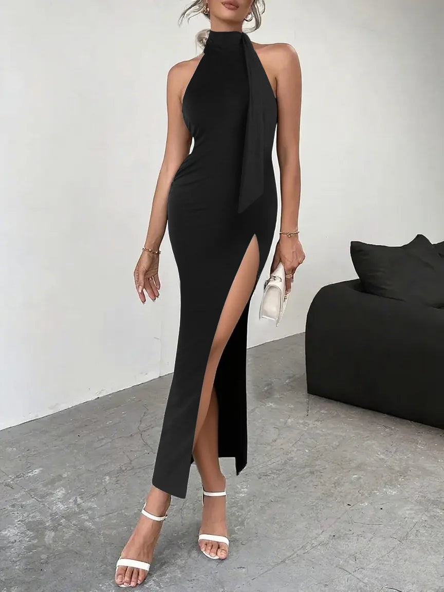 2026 New Arrival Women Sexy Backless High Split Maxi Dress Flowy Tie Strap Long Dress