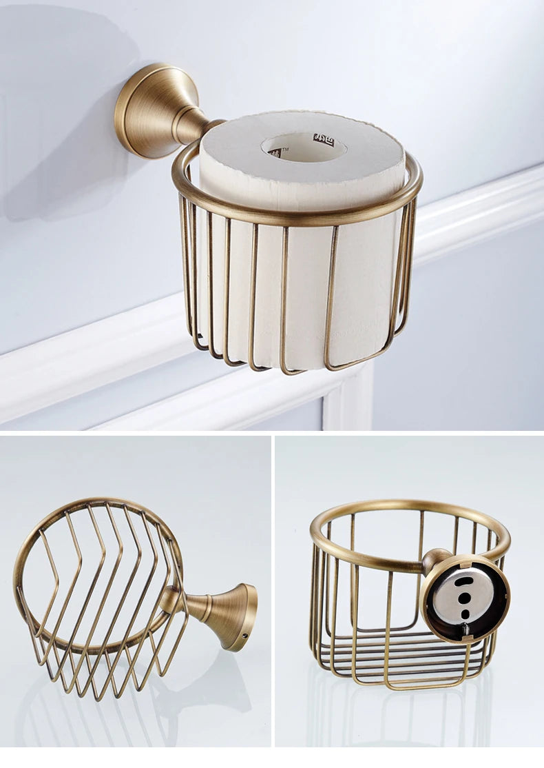 Antique brass plated wall-mounted towel rack bathroom hardware pendant set paper towel holder coat hook toilet brush ELA68A