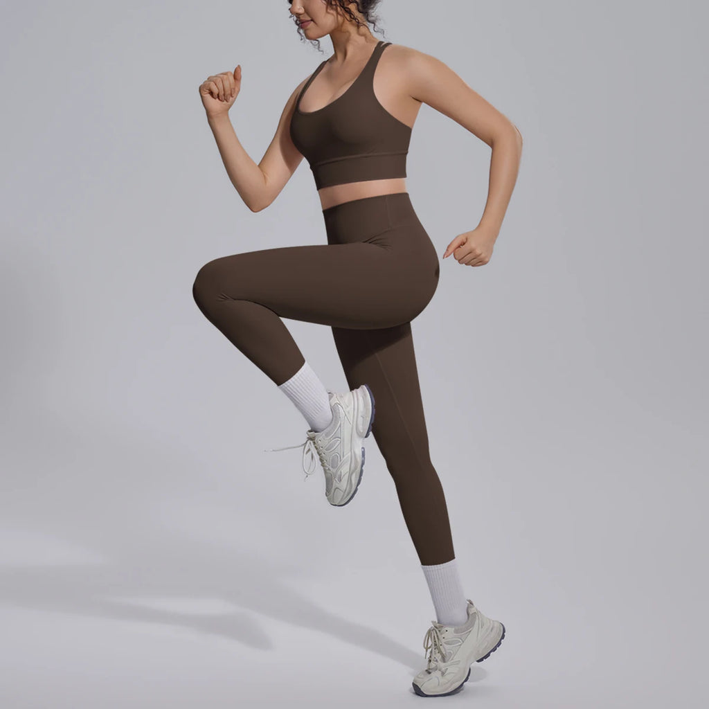 2PCS Yoga Set Summer Gym Sports Running Yoga Clothing Solid Color Cross Bra Workout Top High Waisted Quick Drying Fitness Pants