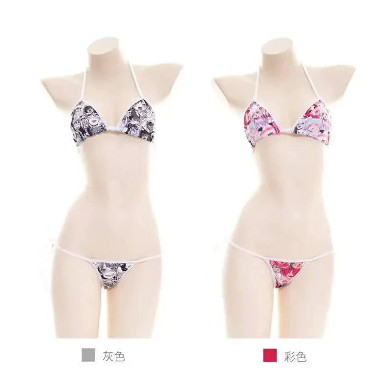 Cute Comic Pattern Bandage Bikini Swimsuit Kawaii Summer Ladies Student Bathing Suit Private Shooting Costume