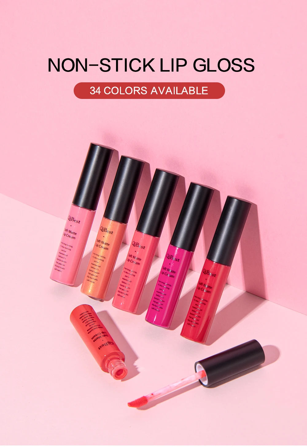 QIBEST Velvet Matte Nude Liquid Lipstick Makeup Sexy Red Lipgloss Waterproof Long-lasting Purple Black Orange Lip Stain Cosmetic