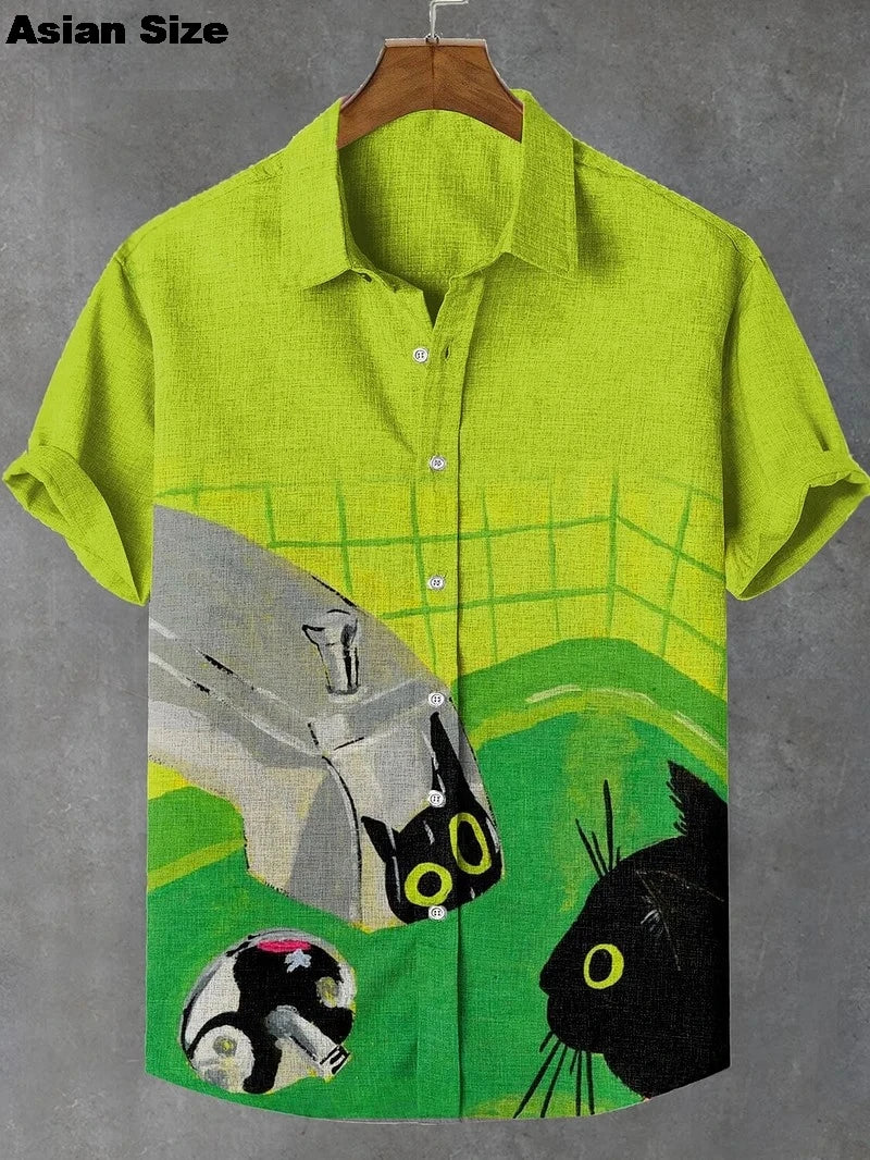 2025 Men's Cat Graphic Shirt Short Sleeve Klemph Type Funny Holiday Casual Hawaii Shirt Tops