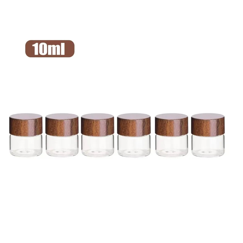 6PCS 10/20/30 ML Wooden Lid Mini Glass Bottles Food Grade Transparent Small Spice Jars Sealed Golden Bean Bottle