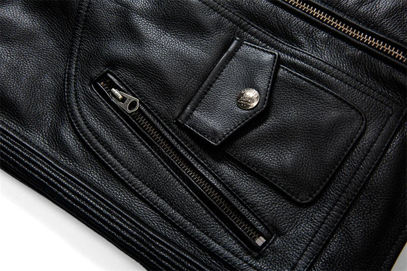 2023 New Top Layer Cowhide  Leather  Jacket Men Black Stand Collar Short Genuine Leather Coat High Quality  Motorcycle Jackets