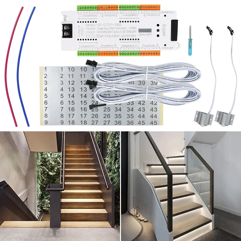 Stair Light Controller Kit Stairway Lighting 32 Channels For Stairs Flexible Strip Automatic DC 12V 24V LED Motion Sensor