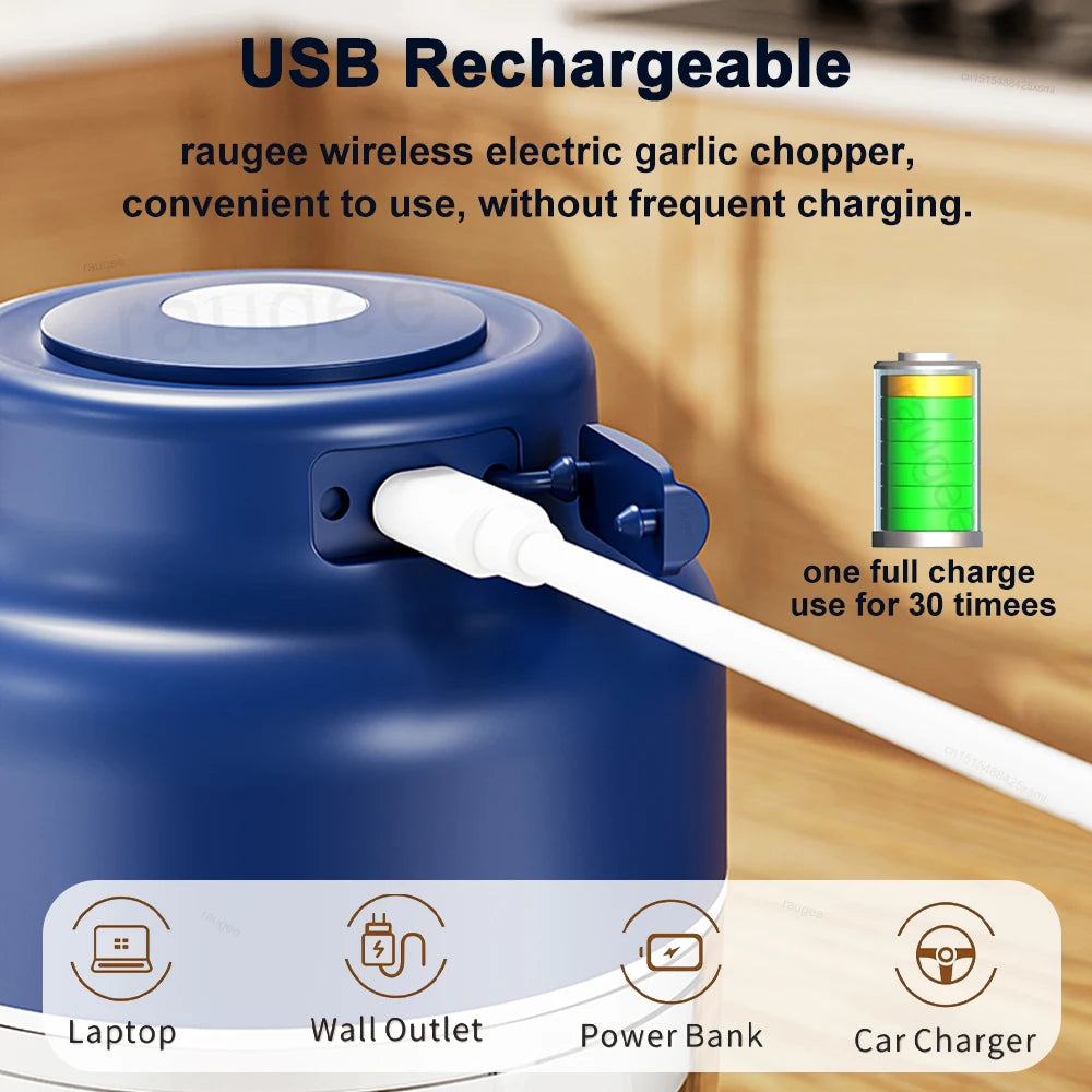 Electric Garlic Chopper Mini Portable Wireless Food Chopper 320ML USB Rechargeable Meat Grinder Vegetable Garlic Masher Blender
