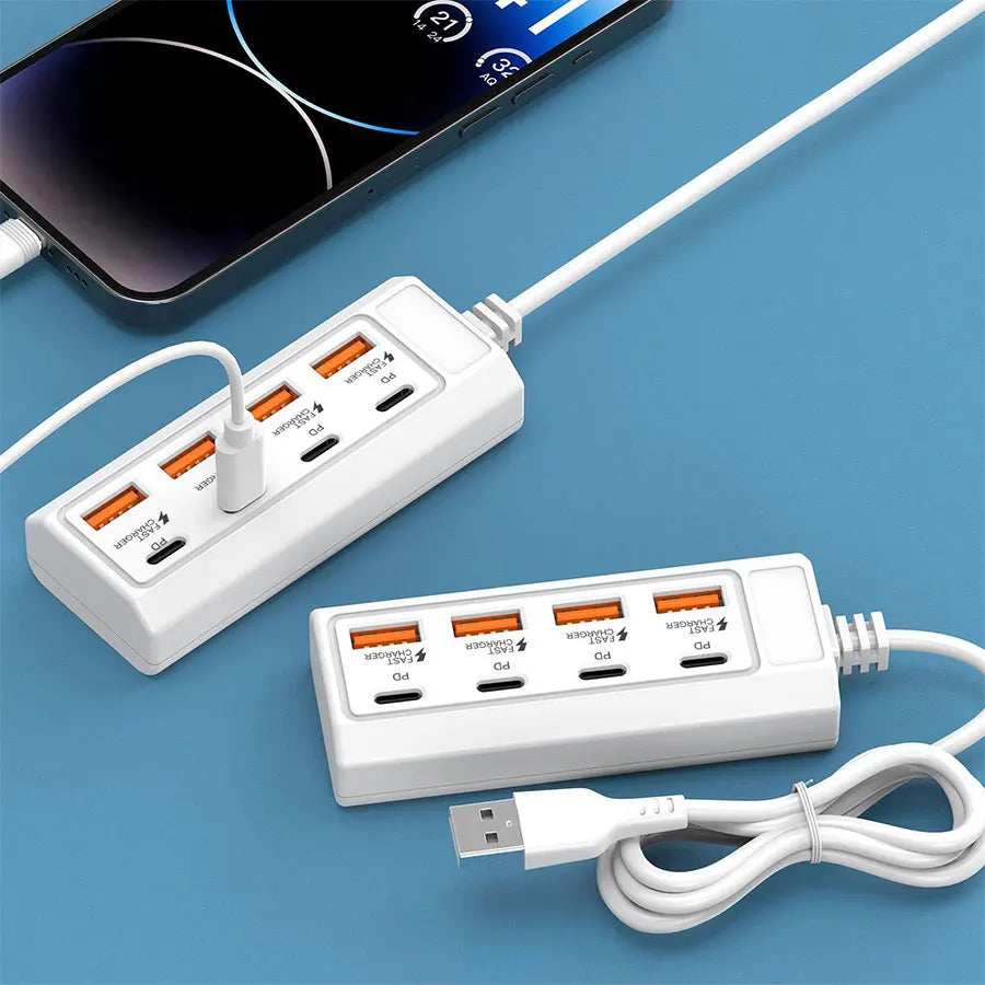 25W 8-in-1 USB Fast Charging Electrical Socket Type C Power Strip Charger Docking Station Power Outlet Adapter For Home Office