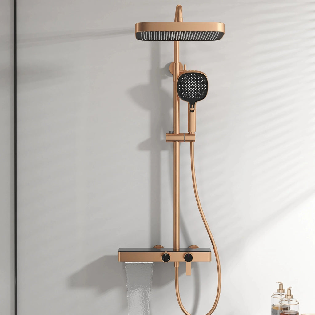 Orange Piano Bathroom Shower Set Waterfall Bathroom Mixer Faucets Rainfall Shower Head Hot Cold Piano Bathroom Shower System