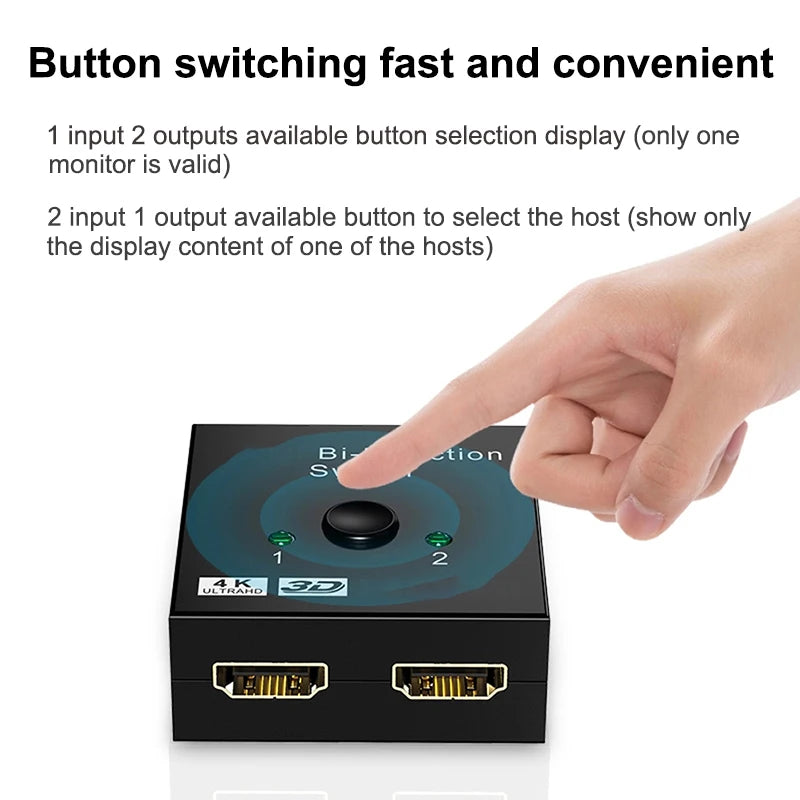 HD 4K 60Hz Bidirectional Switcher HDMI-compatible Switcher 2 in 1 out 1X2 Distribution for PC Laptop Projector