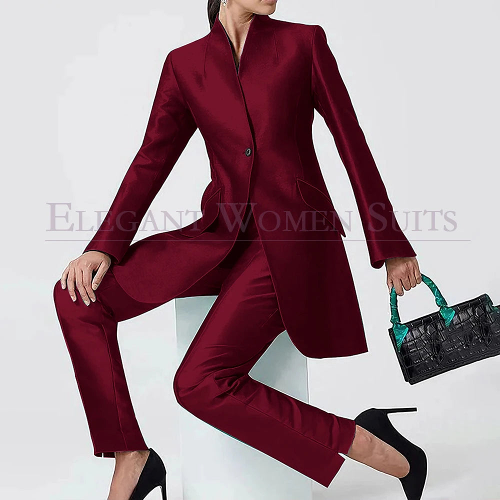 Evening Women's Suits Solid Color One-Button Slim 2 Piece Jacket Pants Full Sets High Quality Party Female Clothing 2026