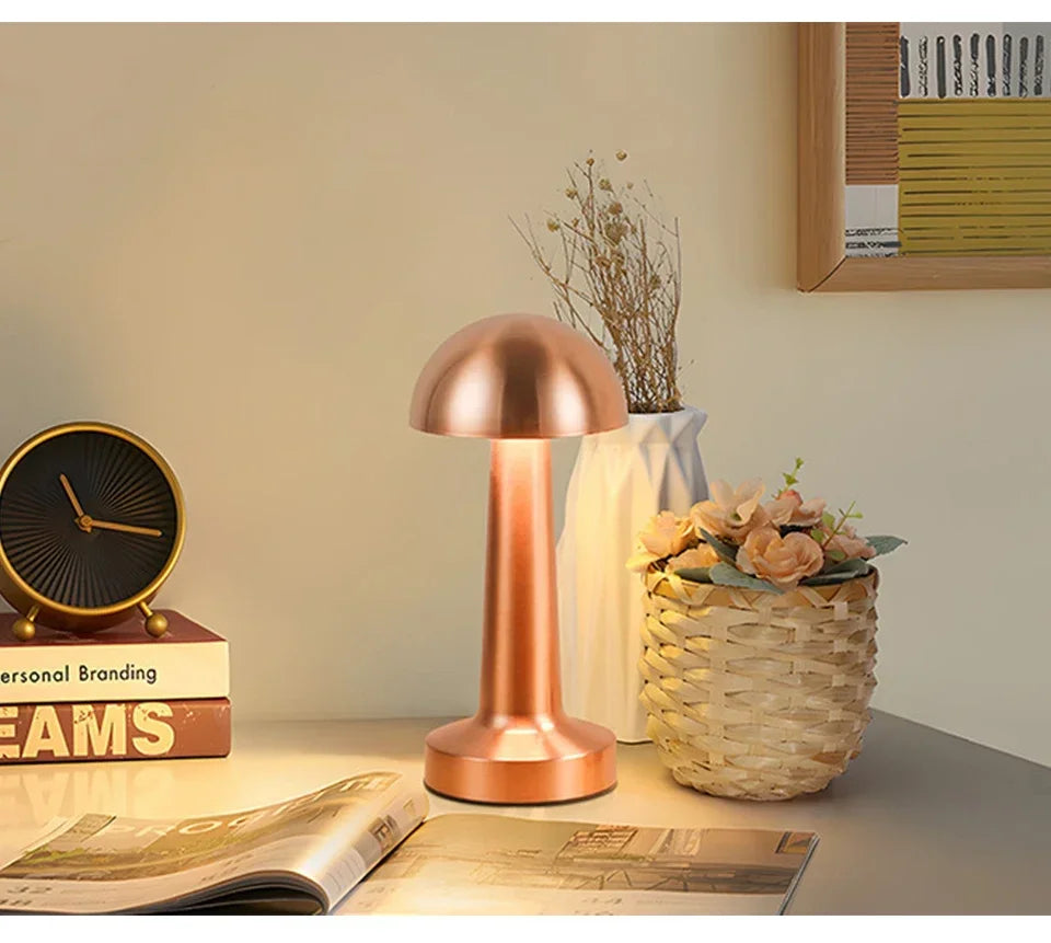 Rechargeable Mushroom Table Lamp Cordless LED Night Light Touch Dimmable Bedside Desk Lamp for Bedroom Living Room Home Decor