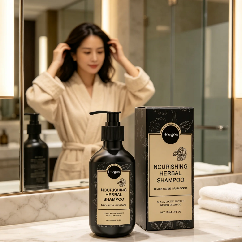 Hoegoa Herbal Shampoo Deep Cleaning Soft Smoothing Frizz Repair Damaged Hair Nourishing Mild Volumizing Hair Care Shampoo 120ml