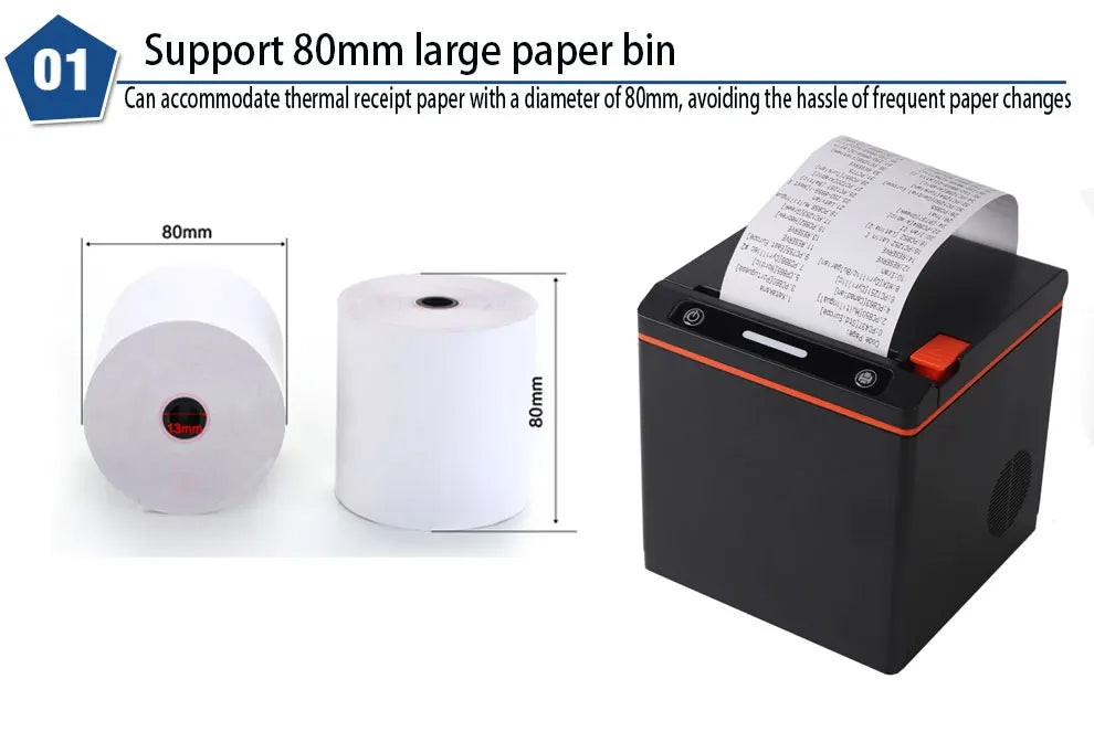 New Arrival 80mm Pos Thermal Receipt Printer with Usb Lan Port Support 58mm and 80mm Paper Roll for Supermarket HS- KH80