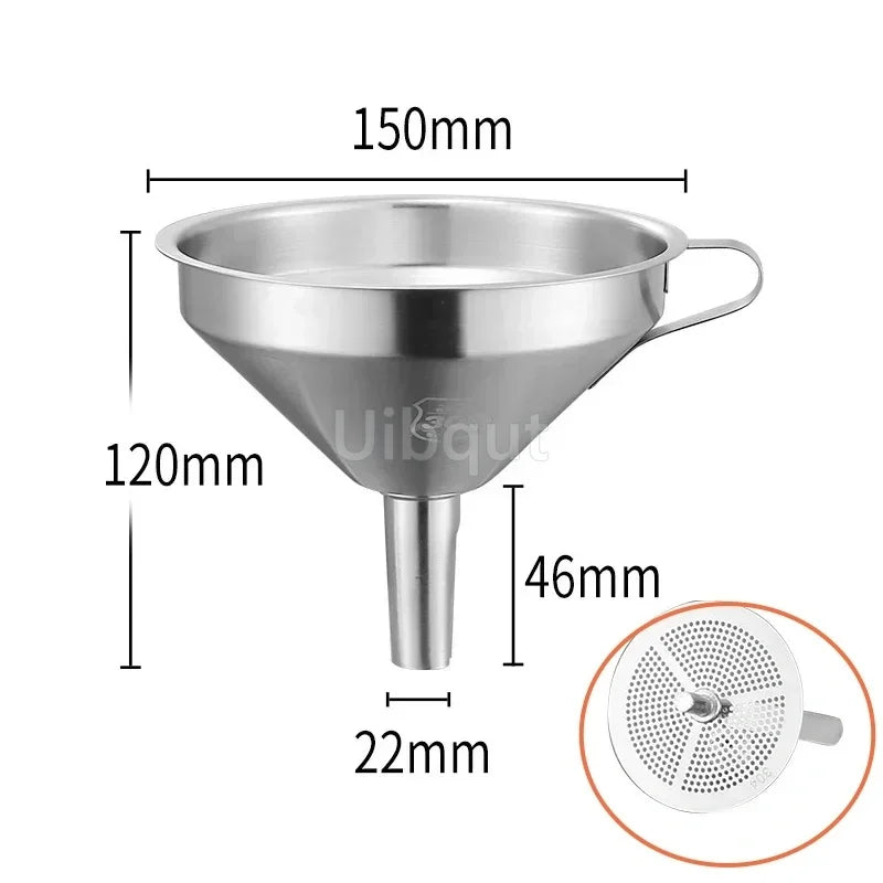 304 Stainless Steel Funnel Metal Wide Mouth Funnel With Strainer Mesh For Cooking Oil Liquid Spice Filter Home Kitchen Gadgets