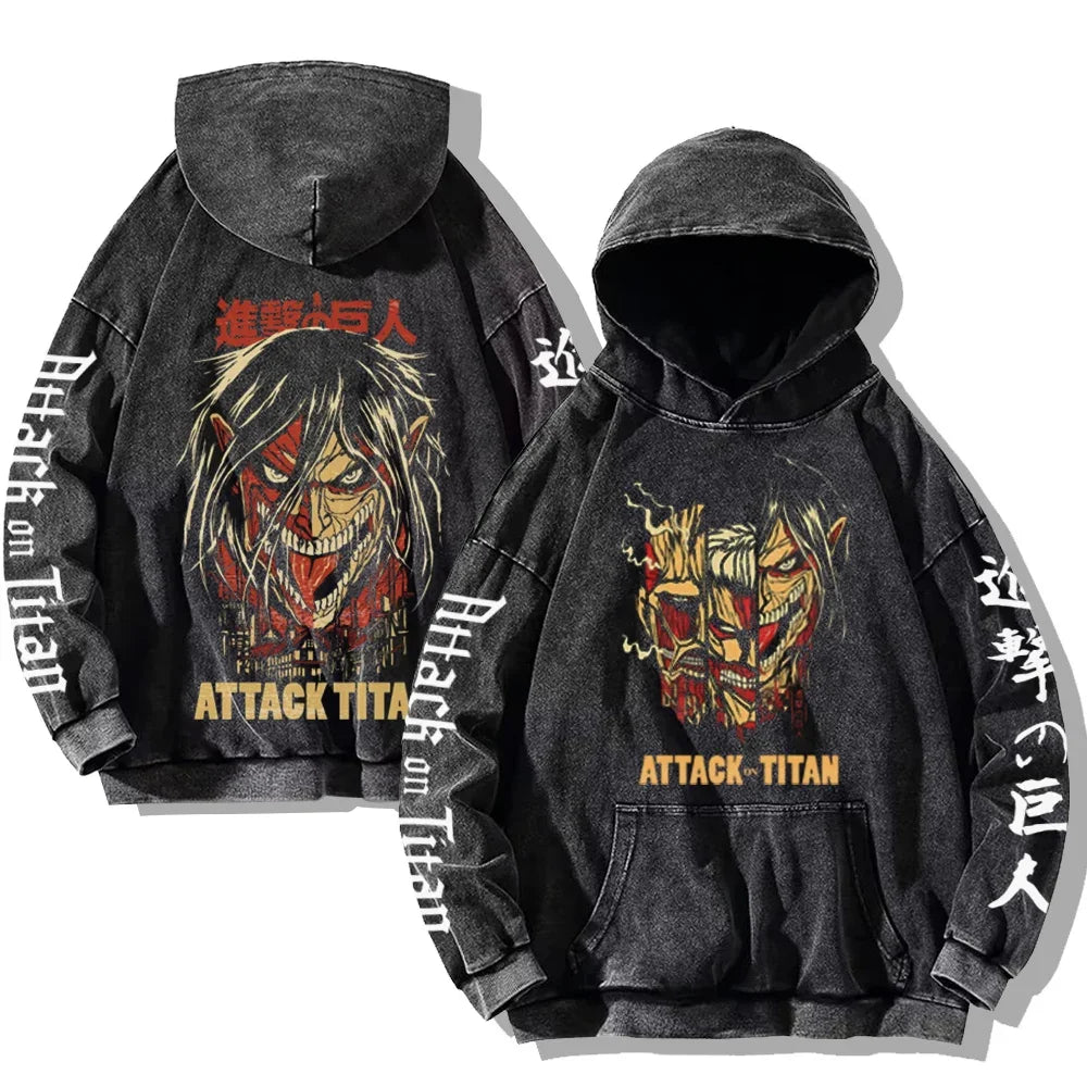 Vintage Washed Men's Hoodies Shield Print Hooded Sweatshirt Hip Hop Streetwear Y2K Hooded Pullover Y2K Loose Casual Tops