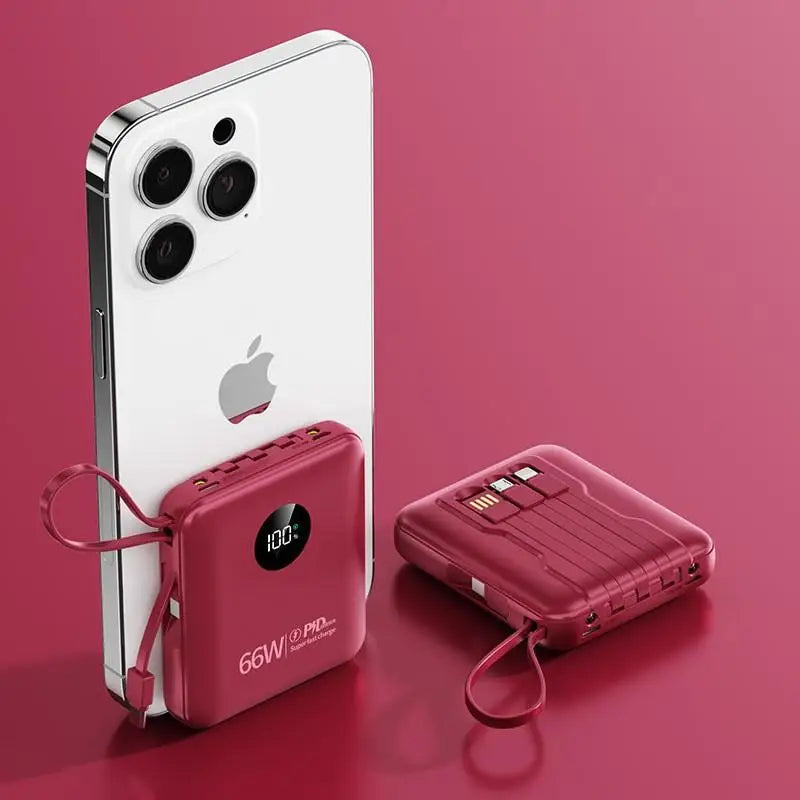 50000mAh PowerBank 66W Super Fast Charging with Cable Large Capacity Compact Portable Mini Shared Four Wire Mobile Power Bank
