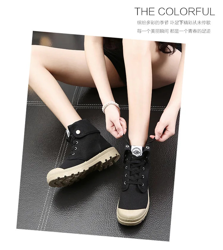 New Canvas Shoes Women Work Boots Palladium Style Fashion High-top Breathable Ankle Casual Shoes Female High Quality 35-41