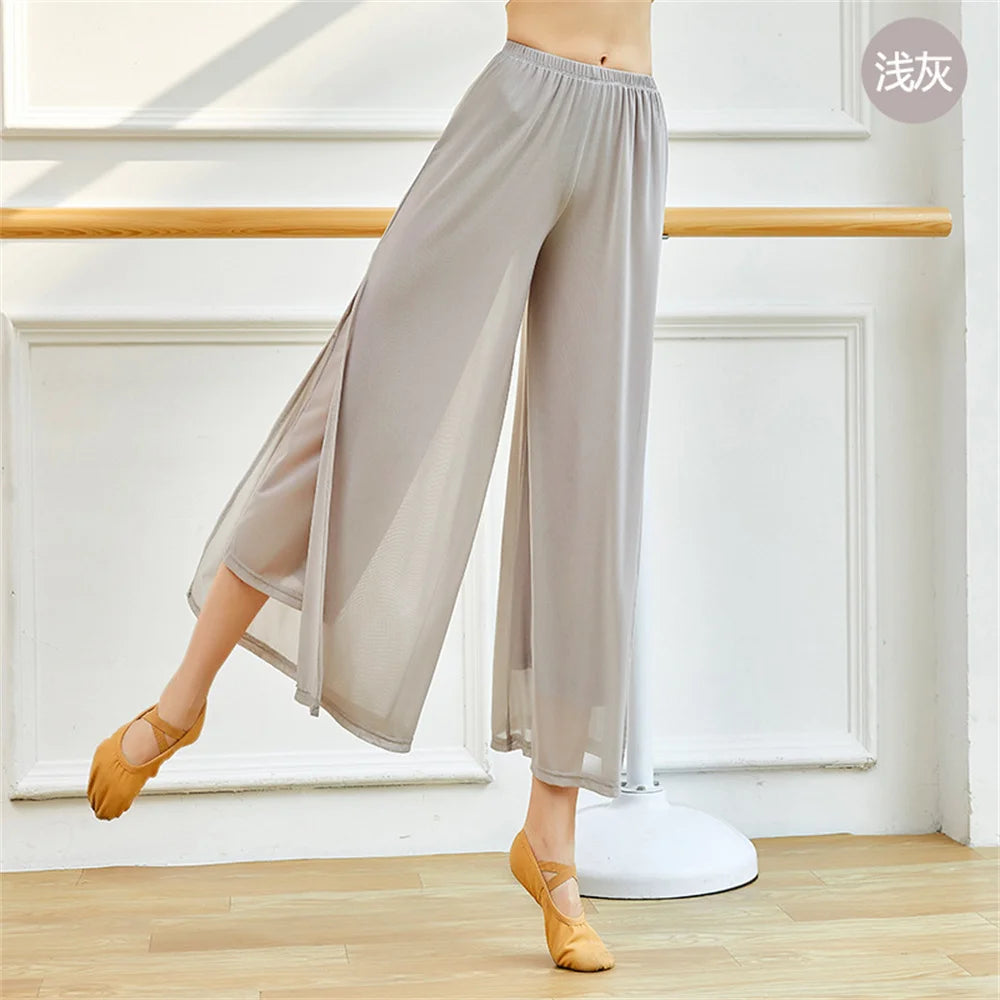 Fashion New Pants Woman Sport Pants Fitness Pants Wide Leg Pants Double Layers Mesh Dance Pants Adult Long Pants Women Clothing