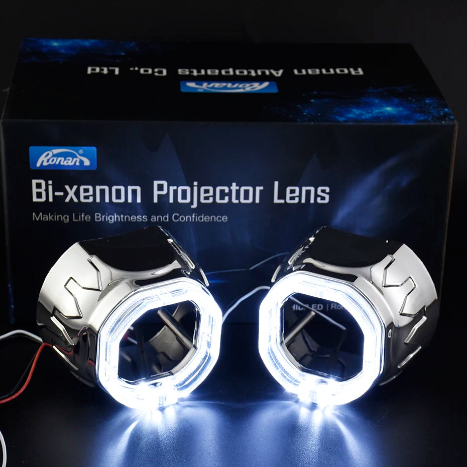 RONAN 2.5 inch LED Angel Eyes DRL Turn Signal Sliver Masks Shrods Covers Fitment 2.5 inch Projector Lens for Jetta BMS