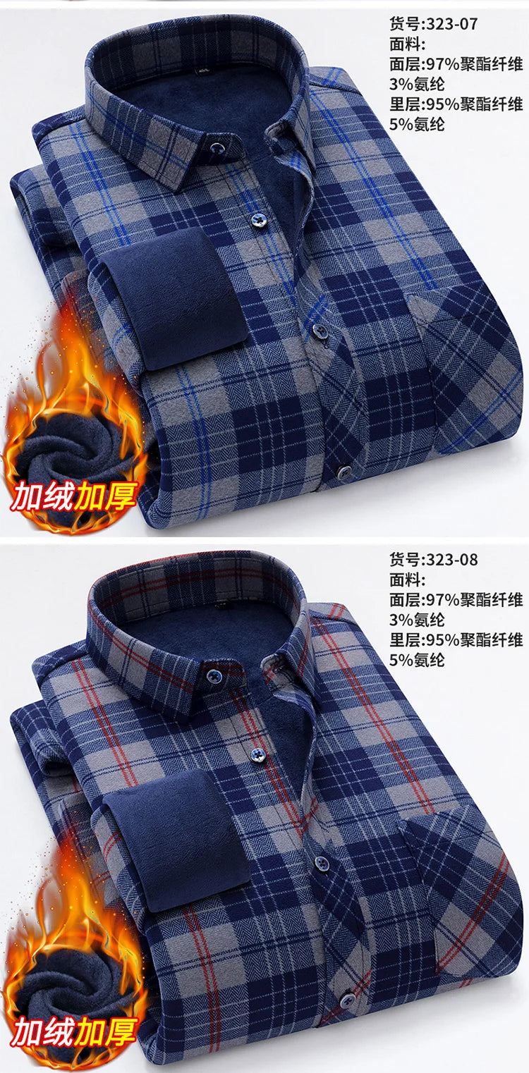 New Men's Autumn Winter Casual Long Sleeve Plaid Shirts Thick Warm Male Casual High Quality Soft Plus Size Business Check Shirts