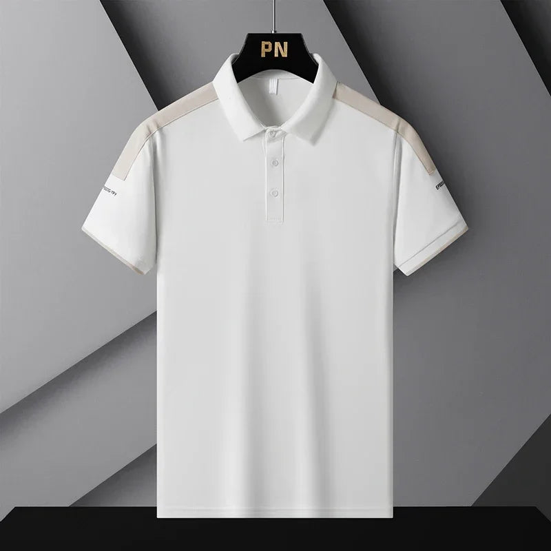 Business Casual Fashion Patchwork T-shirts Contrasting Colors Summer Short Sleeve Men's Clothing Polo-Neck All-match Polo Shirts