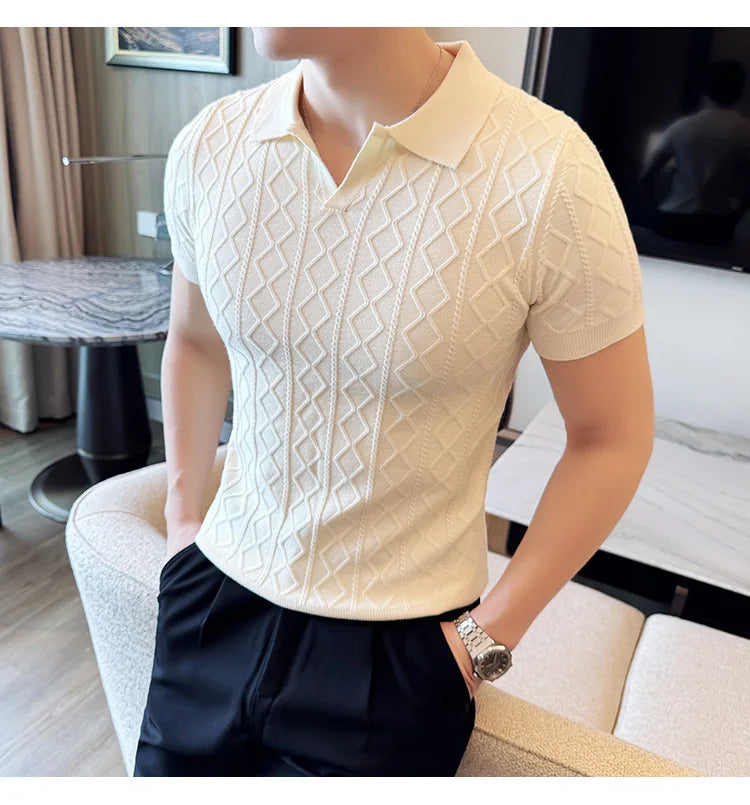 Polo Style Sweaters For Men Autumn Winter New Slim Fit Short Sleeve Mens Casual Sweater Turn Down Collar Knitted Pull Homme 3XL