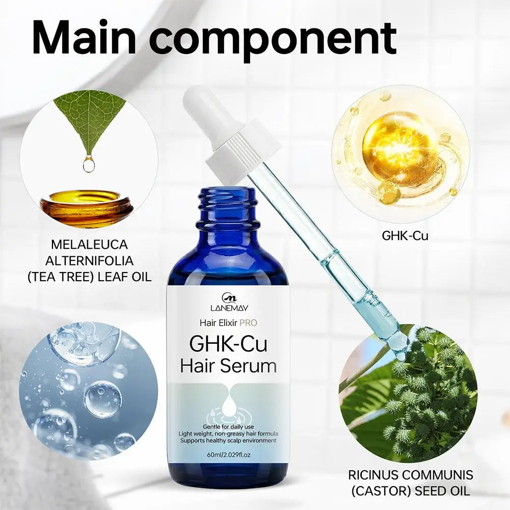 60ml GHK Cu Copper Peptide Hair Serum Hair Deep Nourishment Fast Absorbing Moisturizing Strengthen Roots Non Greasy