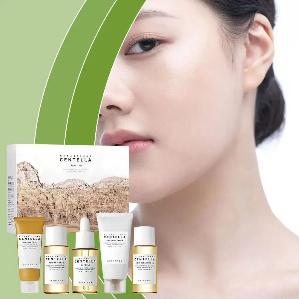 SKIN1004 Madagascar Centella Asiatica Skin Care Set 5pcs Facial Cleansing Oil Foam Ampoule Toner Cream Soothing Whitening Kit