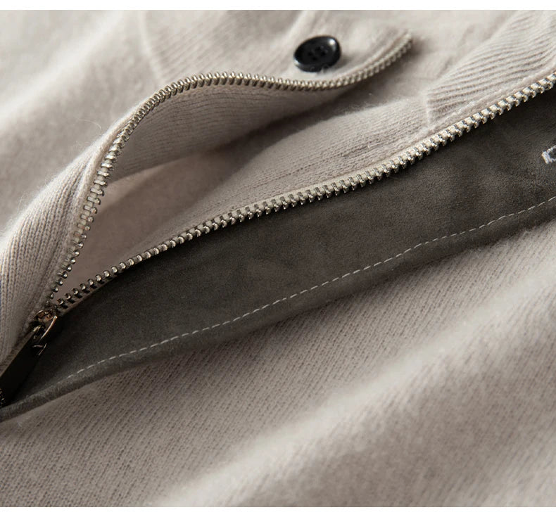 Autumn Winter New Men's Half High Collar Pullover 100% Cashmere Knitted Sweater Casual Business Solid Color Long Sleeve Clothing