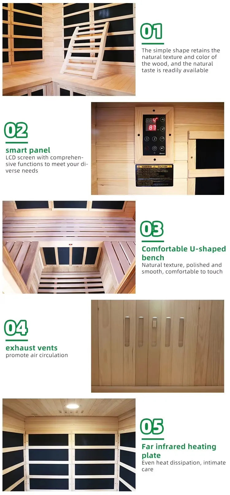 Design Solid Wood Electric Sauna Room Outdoor Smart Dry Steam for 2-6 People Control Panel Heating 5-Year Warranty Customized
