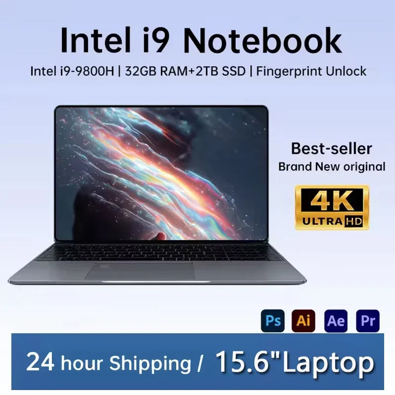 New 15.6 Inch FHD IPS Notebook 120Hz Screen Intel i9-9880H 32GB RAM 2TB Fast SSD Backlit Keyboard Long Lasting Battery