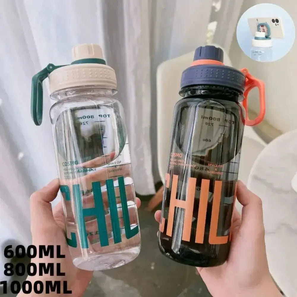 0.6L/0.8L/1L Large Capacity Water Bottles Lightweight Plastic Clear Drink Bottle with Handle Strap Leak Proof Travel Kettle