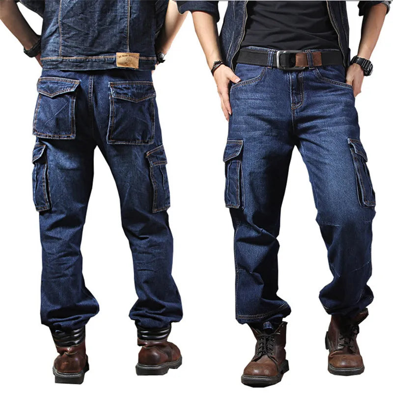 MORUANCLE Men's Casual Cargo Jeans Pants With Multi Pockets Workwear Tactical Denim Trouers Outdoor Climbing Stretch