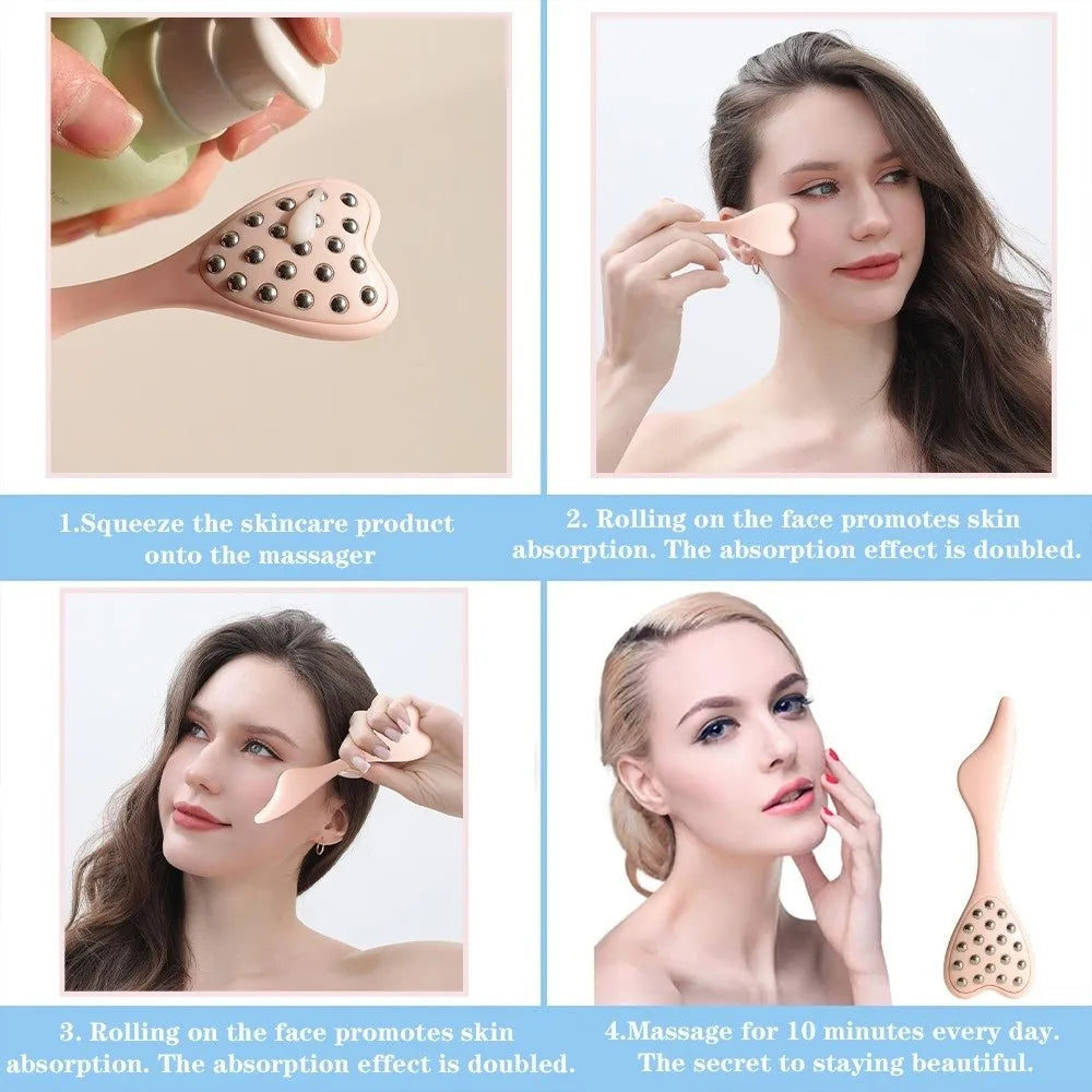 20 Beads Design Point Pressing Massager Reduce Puffiness Skin Scraping Facial Roller Face Lifting and Tightening