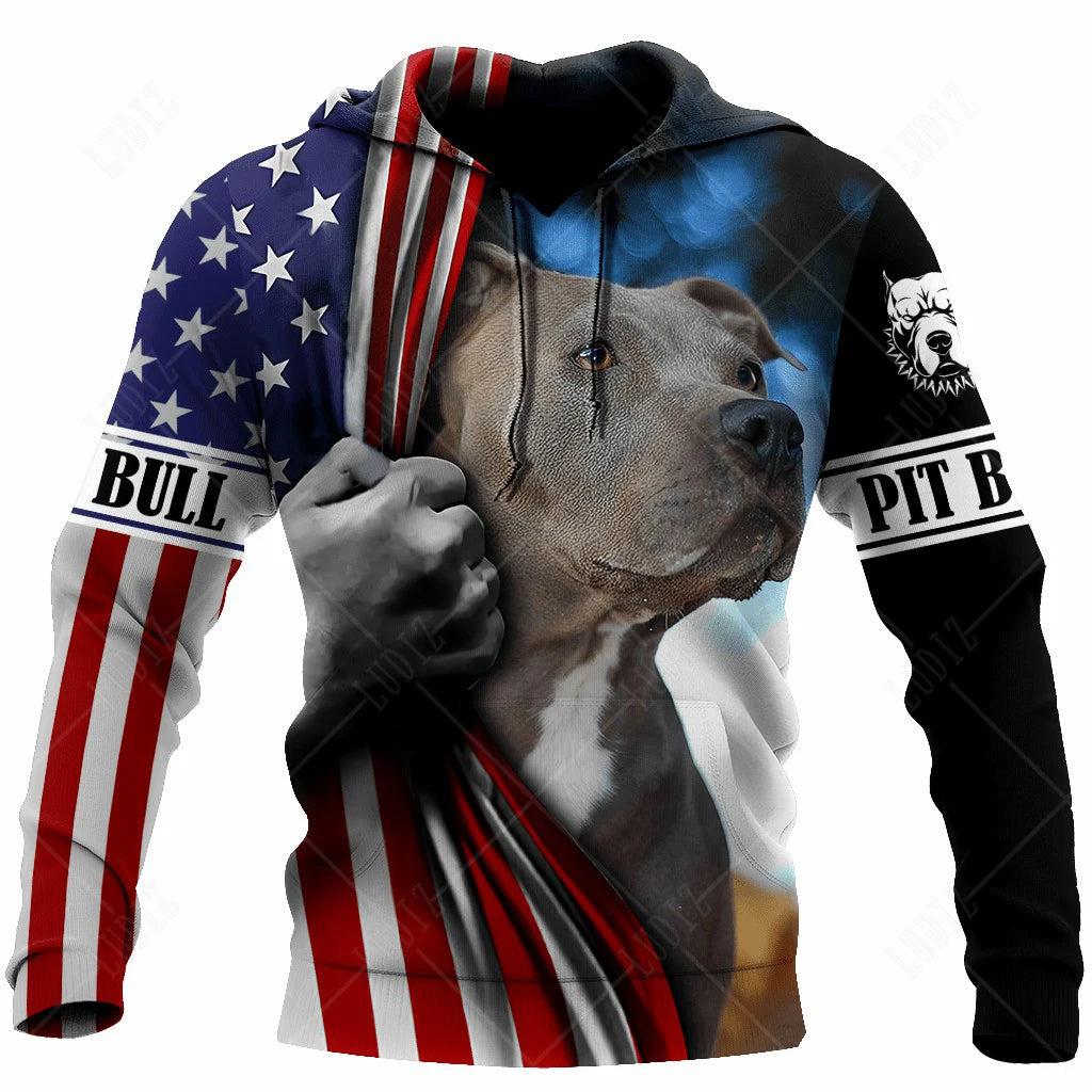 Pet Dog Pitbull Hoodies Men's Hoodie 3D Print Unisex Adult's Tops Autumn Long Sleeve Streetwear Hooded Hoodie For Men Clothing