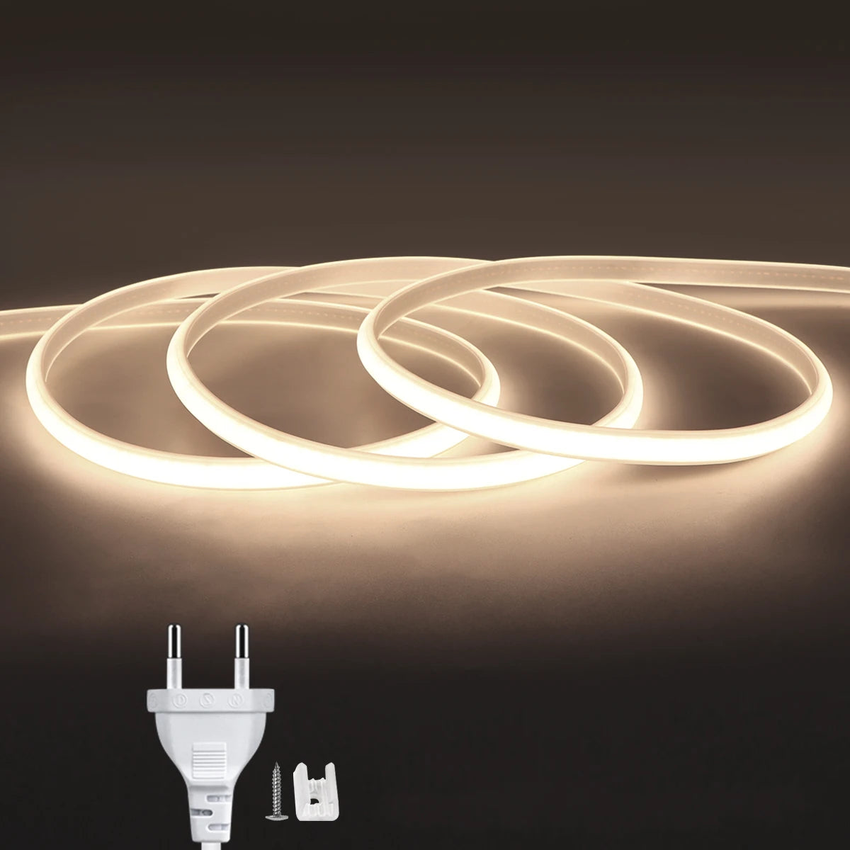 1M-5M 220V COB LED Strip Light Waterproof COB LED Tape US /EU Power Plug Flexible Ribbon Lamp For Bedroom Kitchen Outdoor Decor