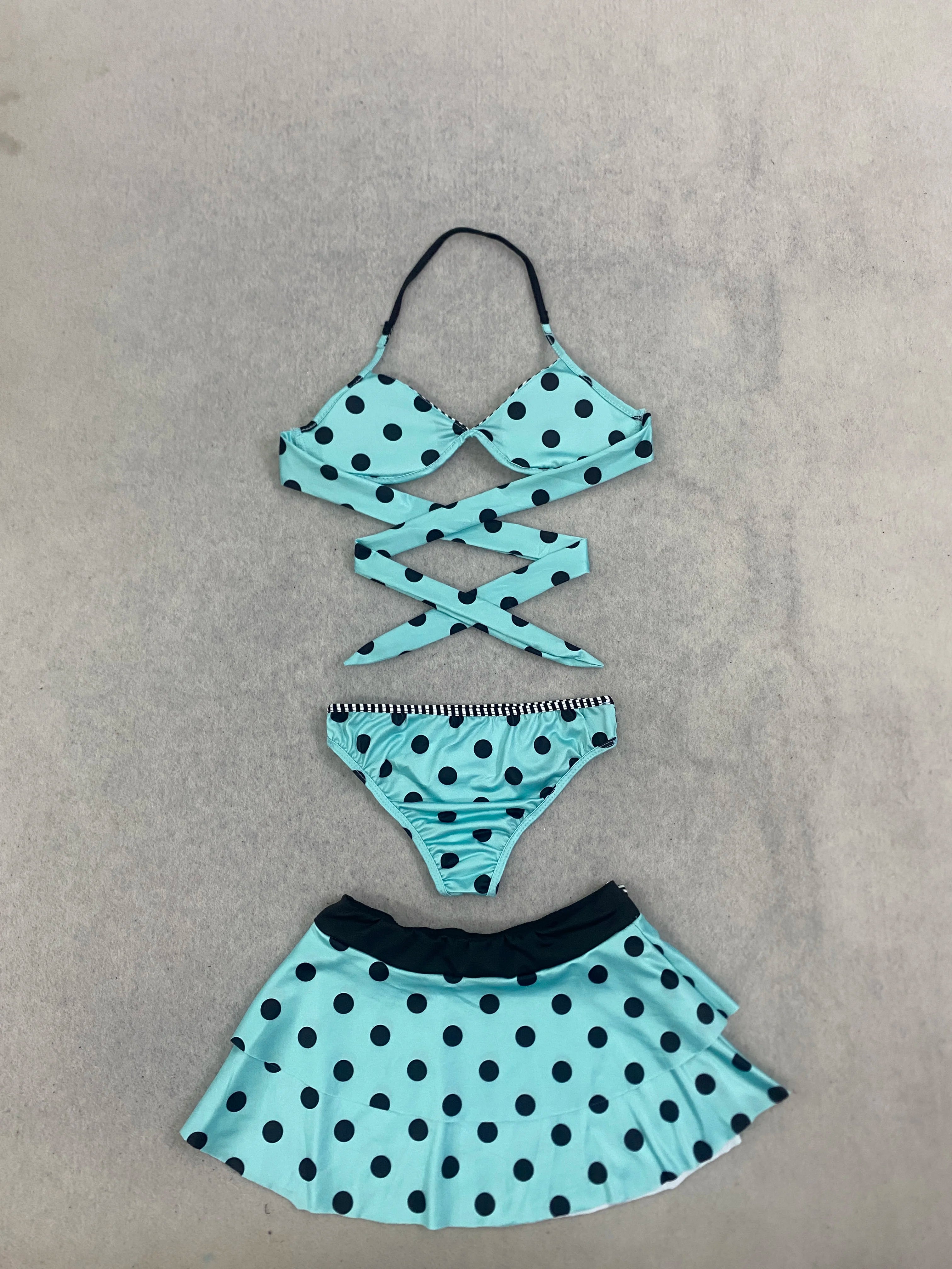 2026 new summer retro polka dot striped bikini set, short skirt, swimsuit, Y2K sweet and spicy girl swimsuit, beach vacation ins