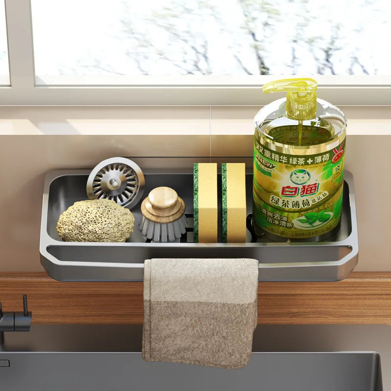 Kitchen Sink Organizer Drain Rack Self-draining Shelf Sponge Holder Dishcloth Faucet Storage Soap Drainer Kitchen Accessories