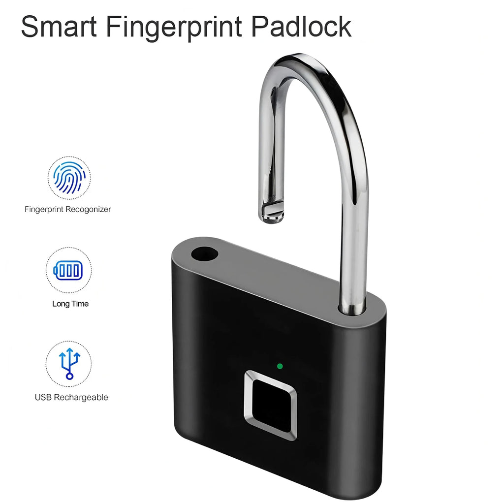 Keyless USB Charging Fingerprint Lock Smart Padlock Waterproof Door Lock 0.2sec Unlock Portable Anti-theft Padlock Zinc