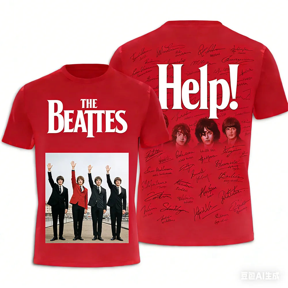 Rock band T-shirt Summer men's women's T-shirts The Beatles printed T-shirt Hip hop round neck T-shirt Breathable sports T-shirt