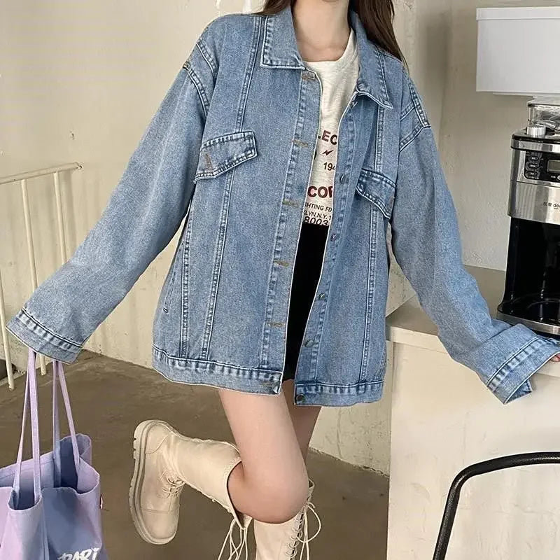 Denim Jacket Women 2025 Spring and Autumn New Style Lazy Style Harajuku Design Loose Versatile Jacket Top for Small People
