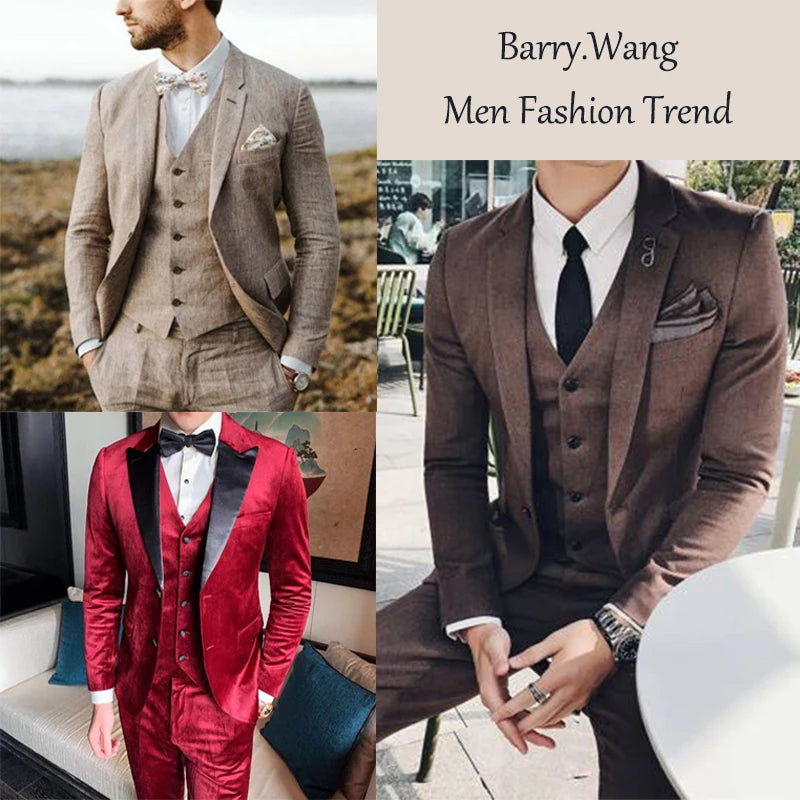 Designer Vest for Men Purple Embroidered Silk Waistcoat Tie Pocket Square Set Wedding Formal Male Suit Party Barry Wang