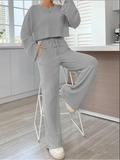 Casual Grey Long Sleeve Round Neck Suit Women's Solid Color Loose Top Trousers Autumn Sports Fashion 2 Piece Sets Women Outfit