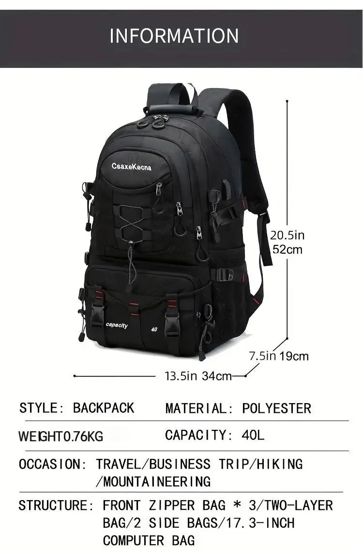 Large Capacity Backpack Professional Outdoor Hiking and Mountaineering Bag Lightweight and Waterproof Travel Bag, USB Interface
