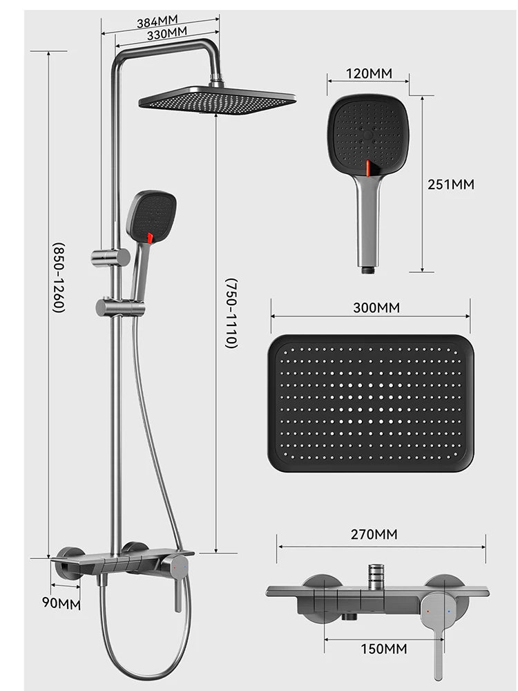 Piano Key Three Ways Water Outlet Shower Set Wall Mount Bathroom Shower Faucet Set Rainlfall Pressurized Bathroom Shower System