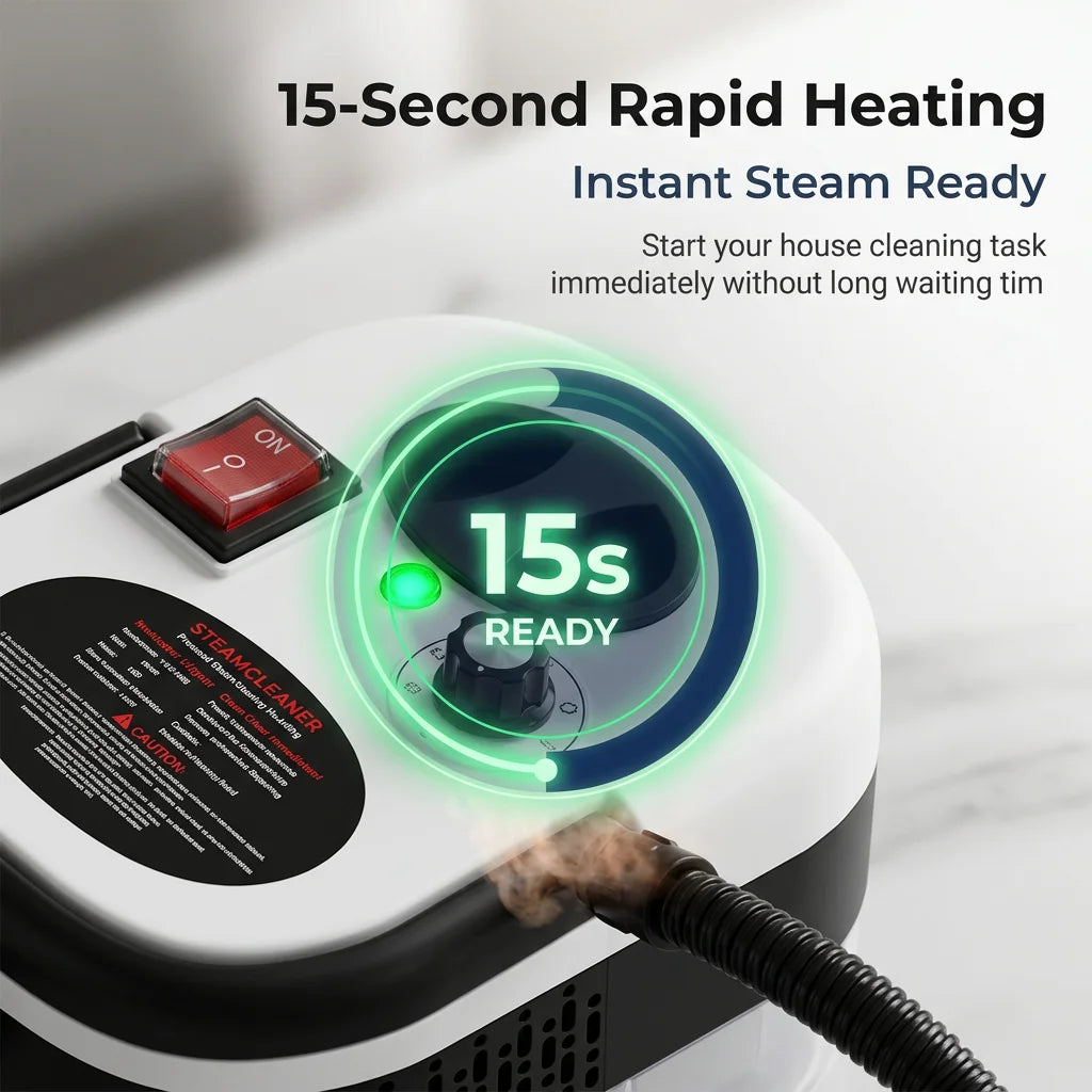 Home Steam Cleaning Machine 2500W Power 3BAR High Pressure 15s Quick Steam Generation 6‑Gear Steam Adjustment 1200CC Transparent Water Tank for Kitchen Bathroom Glass Tile Car Interior Complete Accessory Kit