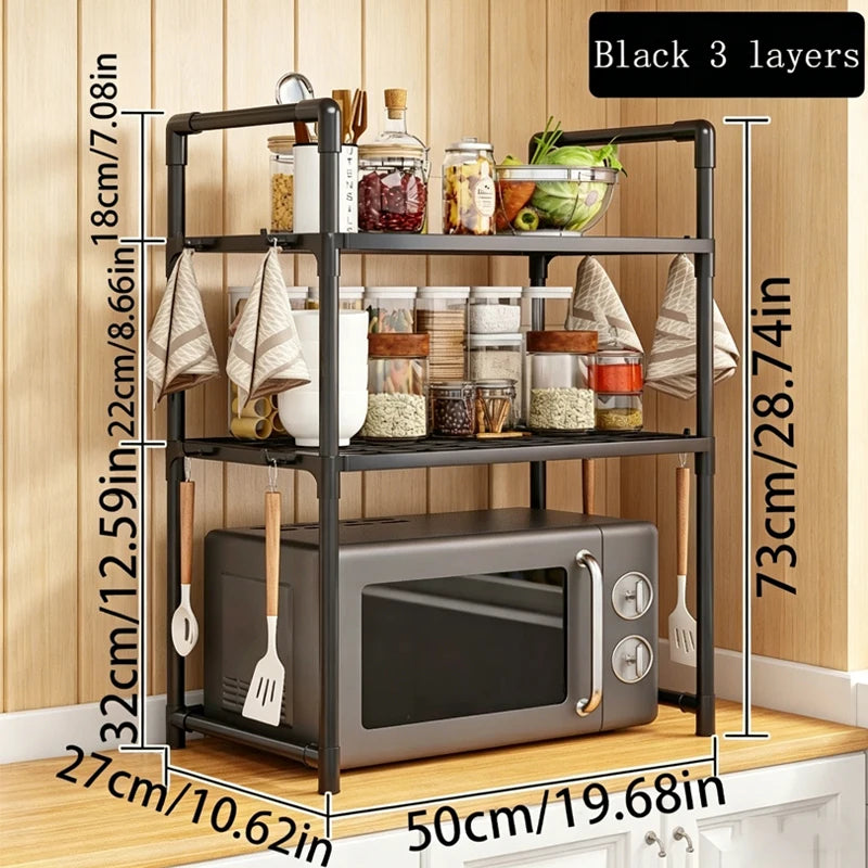 Kitchen Multi Purpose Storage Rack - Used For Microwave Ovens, Ovens, And Countertop Storage Racks With Hooks